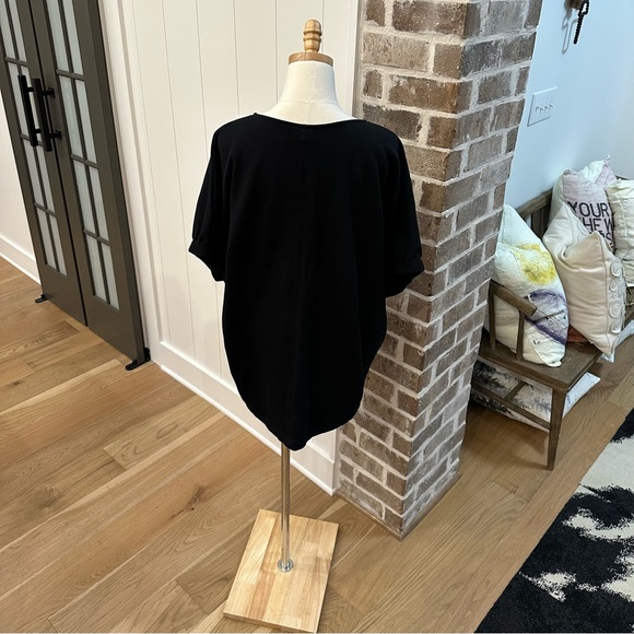 KENZIE Ballet Neck Cotton Mini Dress in Black with Gathered 1/2 Sleeve Detail —M - Picture 4 of 5